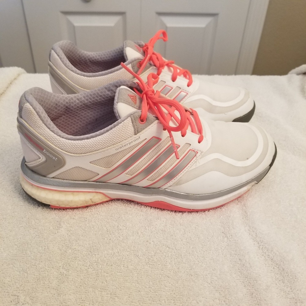 Adidas Boost Waterproof Golf Shoes Womens White Silver Pink Spikeless Sneaker 7